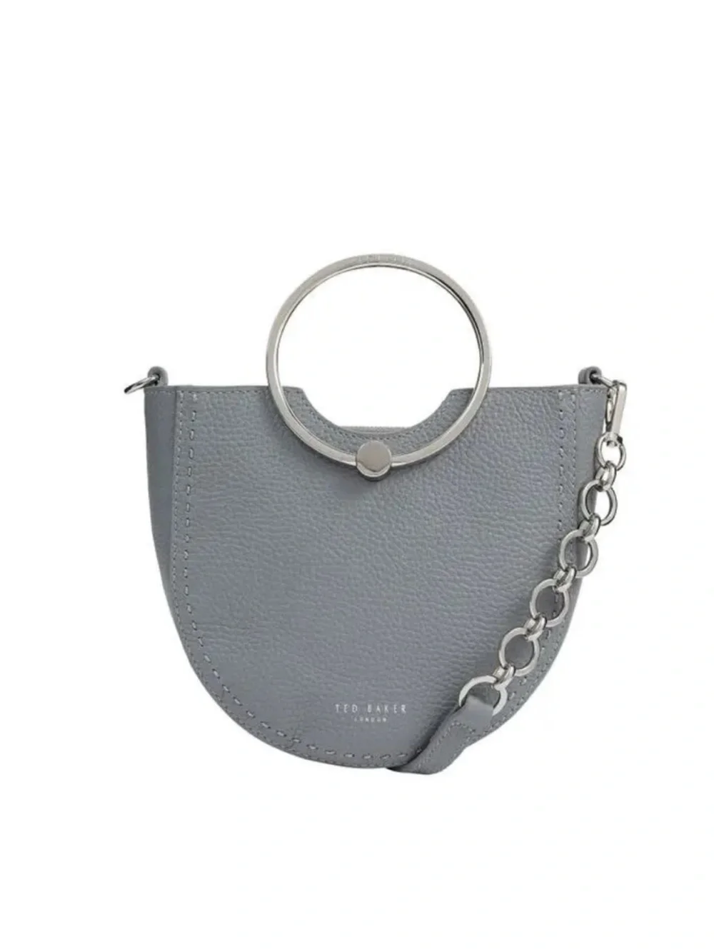 Ted Baker Grey Genuine Leather Ring Handle Crossbody Bag NWT Silver Hardware